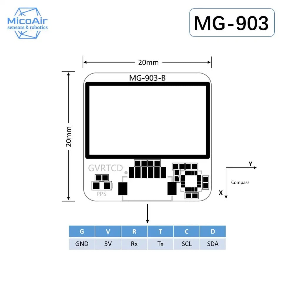 MicoAir MG-903 (M9-5883) Small Size GPS GNSS Module with QMC5883L Compass — Replaces M9N-5883