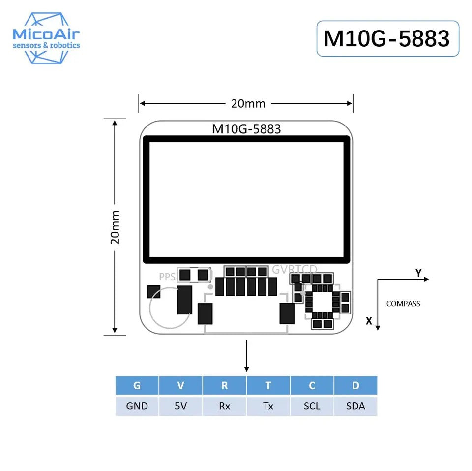 MicoAir M10G-5883  M10 GPS with Compass QMC5883L Module For FPV/Racing Drones/Robotics/Boats