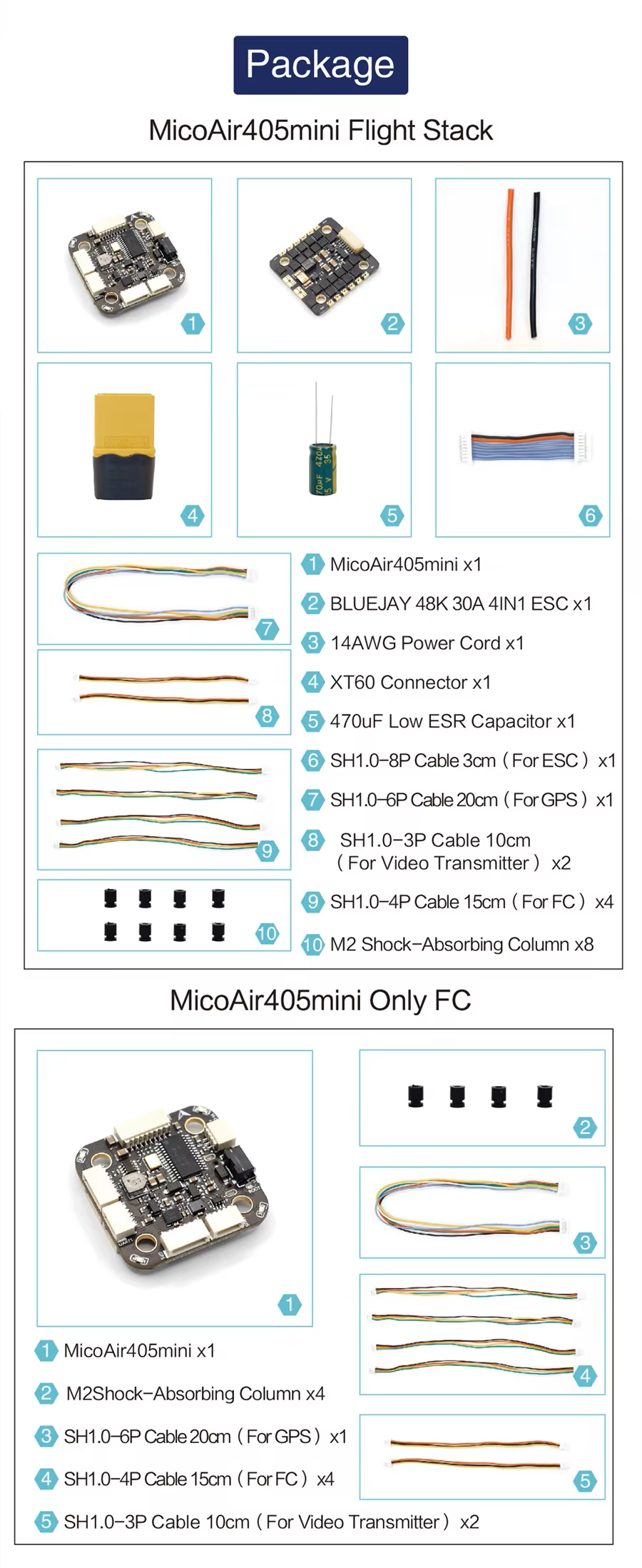 MicoAir F405 Mini Flight Controller Board 20x20mm & Bluejay 30A 4in1 ESC with full port enable and OSD built-in, supports Betaflight/INAV/ Ardupilot & DJI O3 Air Unit FPV