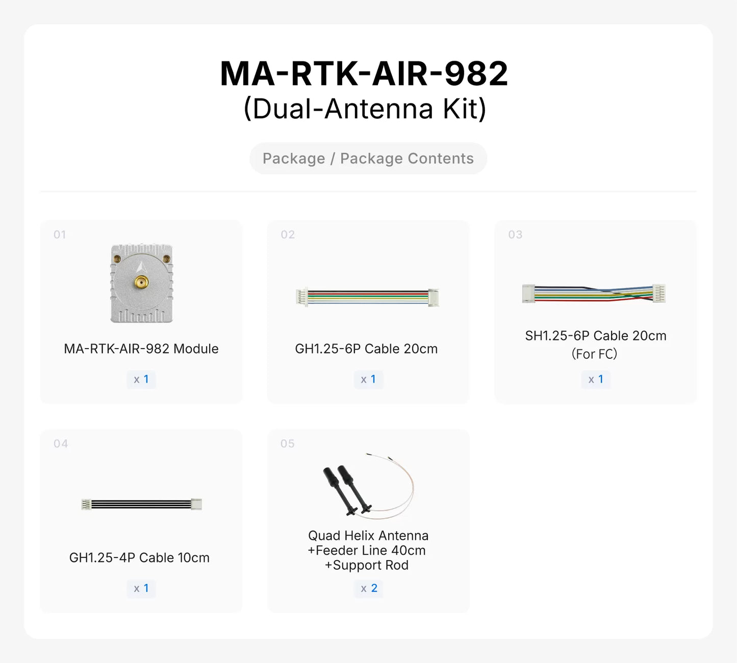 MA-RTK-AIR-982 Dual-Antenna Kit package contents with two quad-helix antennas